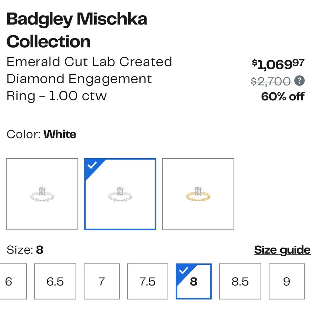 Badgley Mischka Emerald cut lab Created Diamond 1.00 ctw - Picture 6 of 15